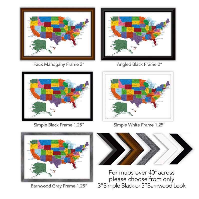 Detailed USA map with cities, and states labels. US map print with city names and state names added. Neutral colors. Push pin map idea image 7