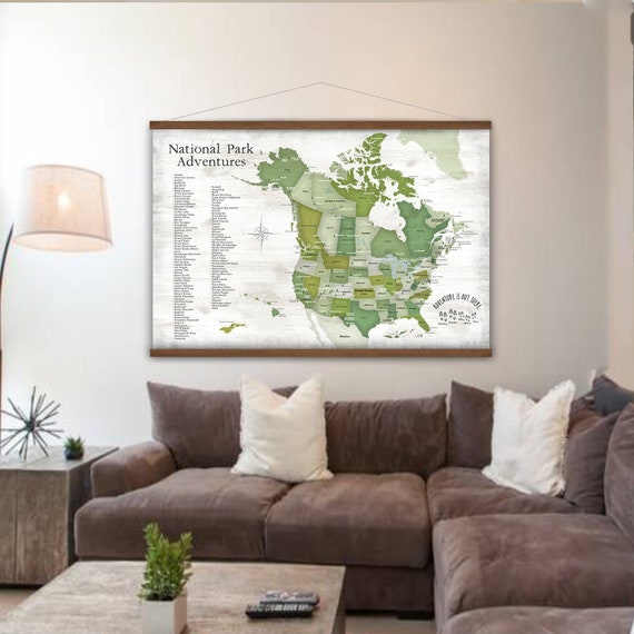 Camper Trip National Park Map, USA and Canada, Parks of North America, Personalization Farmhouse Wall Map, Scenic Road Trip American Parks