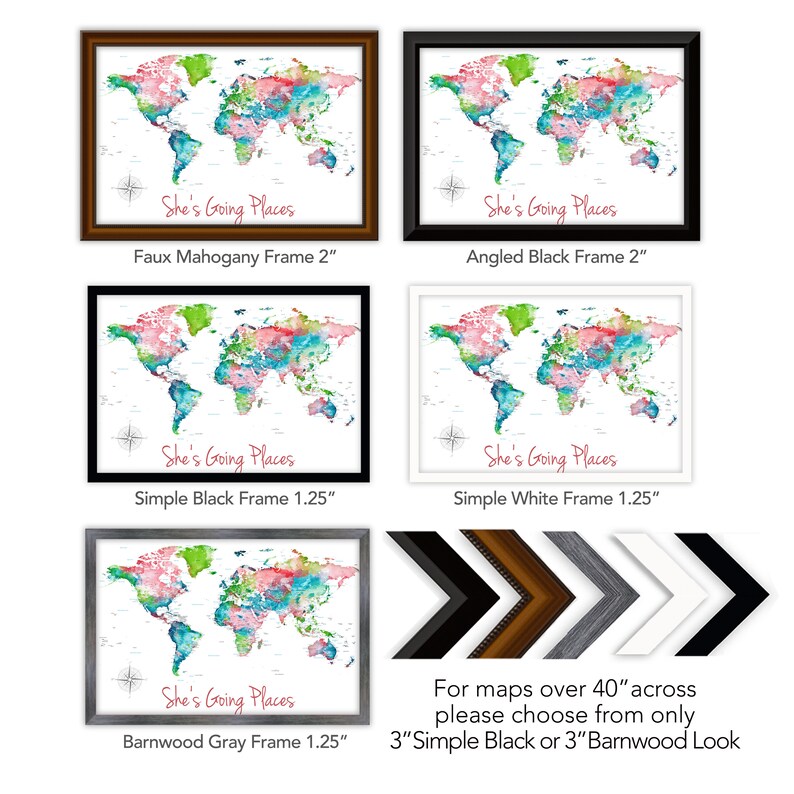 Colorful Personalization World Map wall art for Pins Family Adventure Travel Push Pin Map Foamboard backing to mark travels on Pinboard