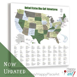 Disc Golfer Gift, Personalized Best Disc Golf Locations in USA Map Canvas, Best in each State Disc Golf Push Pin PinMap, Disc Golf Print