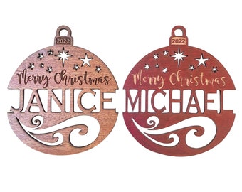 Personalized 2023 Merry Christmas Ornament from Solid Red Maple or Mahogany Wood