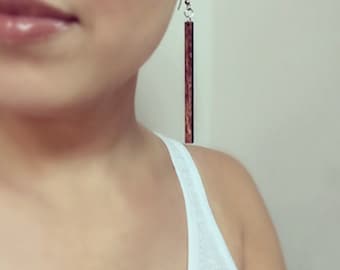 Wood Matchstick Long Earrings from Natural Reclaimed Mahogany