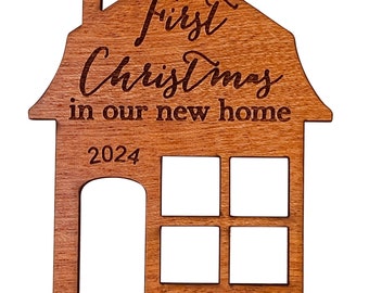 Personalized 2023 First Christmas In Our New Home Ornament from Solid Mahogany Wood with Street Address