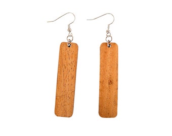 Long Rectangle Earrings from Reclaimed Natural Mahogany