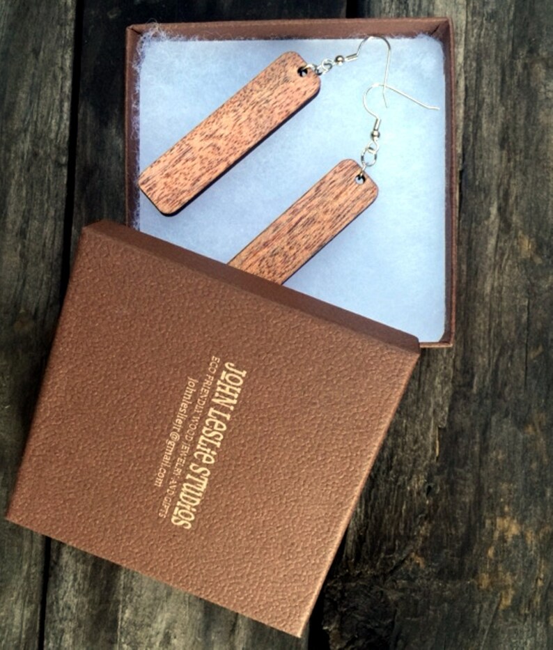 Long Rectangle Earrings from Reclaimed Natural Mahogany image 5