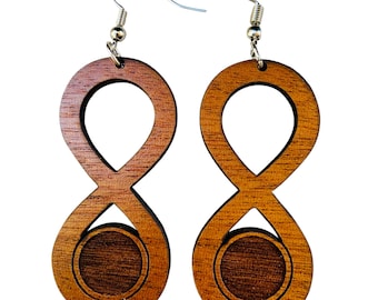 Essential Oil Infinity Earrings from Solid Reclaimed Mahogany Wood