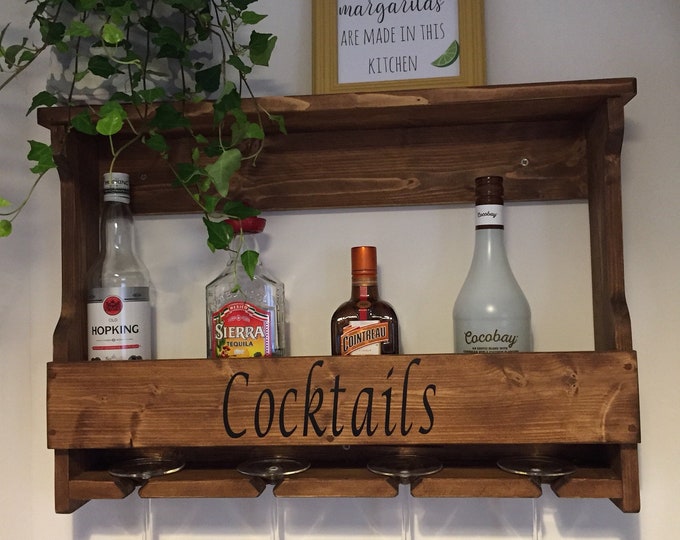 Rustic Cocktail Rack,  for 4 glasses, and up to 6 bottles