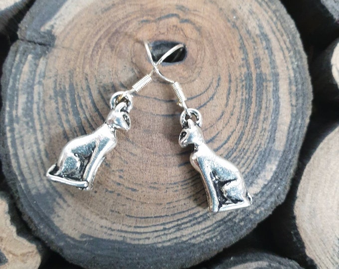 Sitting Cat Earrings, Egyptian Goddess Cat,