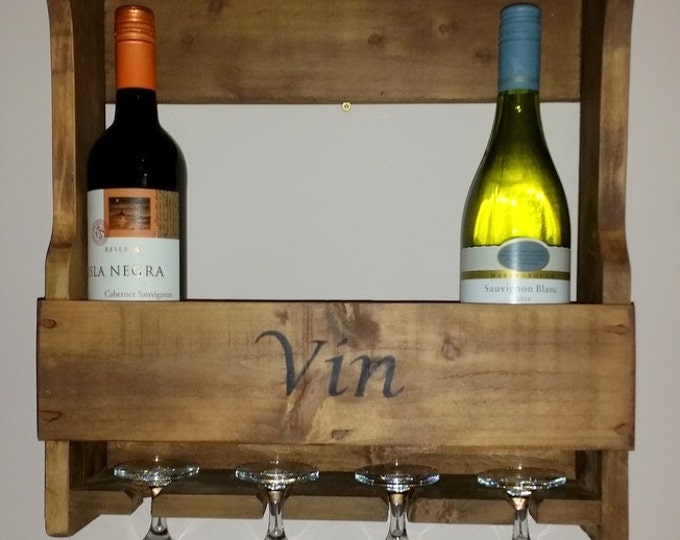Rustic Wine Rack - for 4 wine bottles and 4 wine glasses