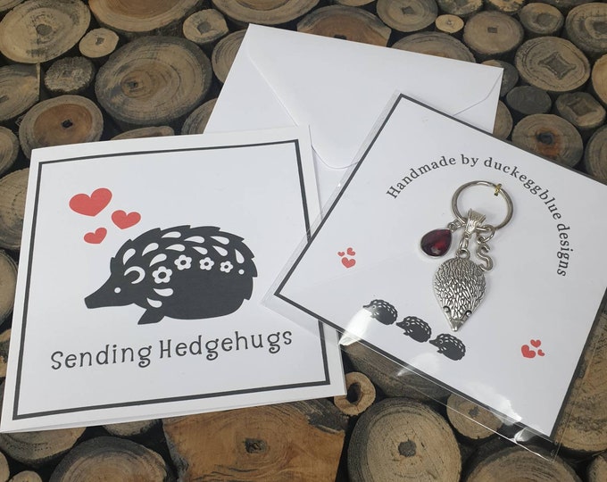 Hedgehog Key Ring with  matching 'Sending Hedgehugs' Greeting Card
