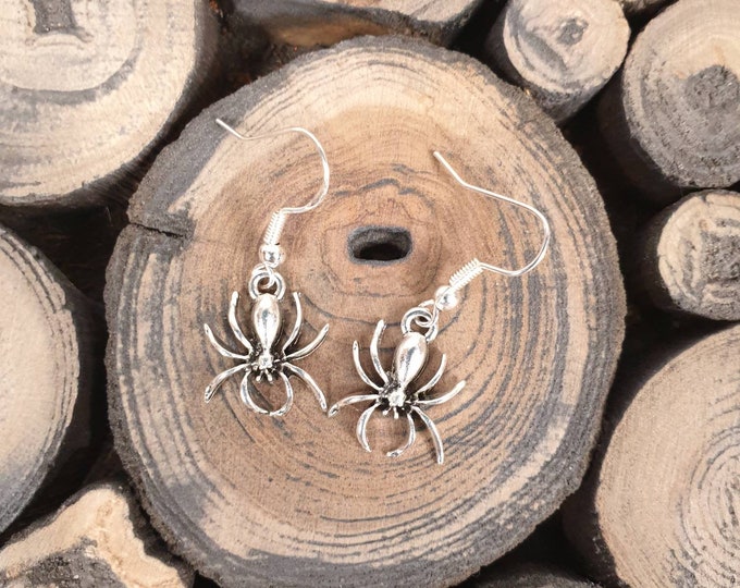Spider Earrings, Tarantula, Arachnid Lover Gift, Steling Silver earwires, Tibetan Silver Spider Charm