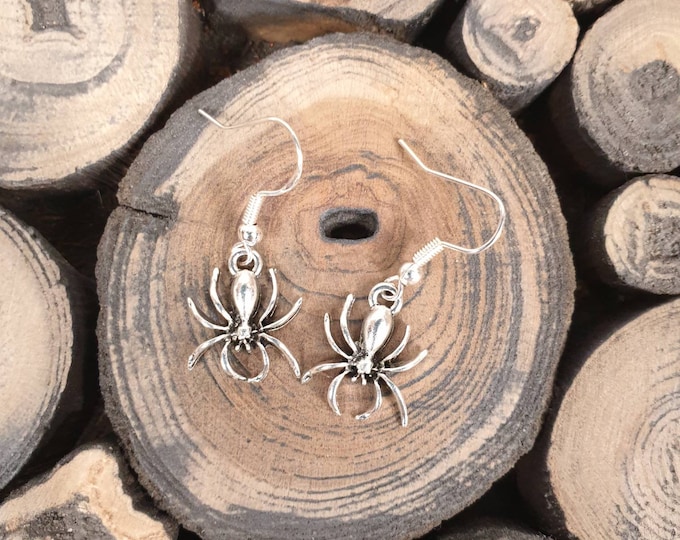 Spider Earrings, Tarantula, Arachnid Lover Gift, Steling Silver earwires, Tibetan Silver Spider Charm