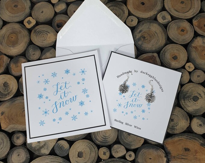 Snowflake Earrings with matching Christmas card, postable  gift,  letterbox present, stocking filler, Secret Santa