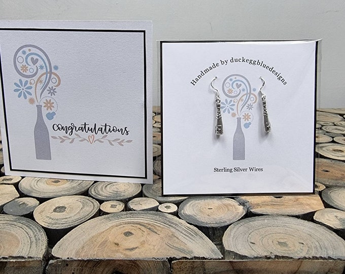 Congratulations Gift Card with Champagne Bottle Earrings