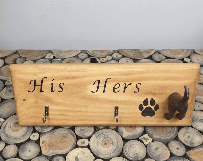 Dog Lead Holder, His and Hers Key Rack, Key Hook, Key Holder, Paw Print Dog Lead Holder, Dog Lead Rack. Wooden Key Rack, Rustic Key Rack