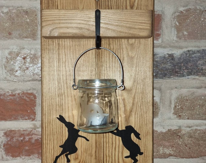 Boxing Hares Candle Sconce/Mad March Hare Tea Light Holder Easter Gift