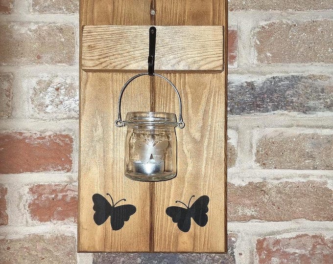 Wooden Candle Sconce with Butterfly Design