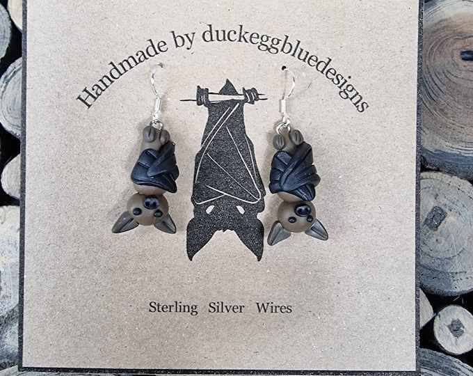 Bat Earrings, Polymer Clay, sterling silver earwires