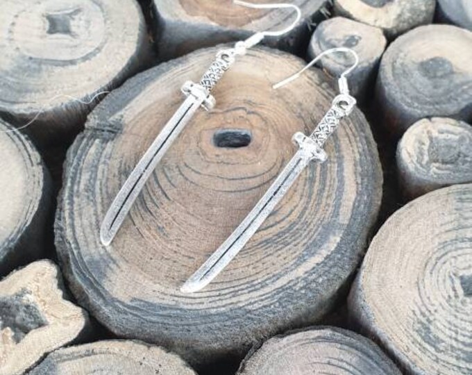 Sword Earrings, Katana Sword, Samurai Sword, Statement Earrings, Sterling Silver Ear Wires, Tibetian Silver Sword  2"Sword