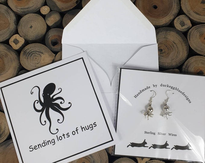 Octopus Earrings , Sending Lots of Hugs Card, postable gift, letterbox gift, Covid gift
