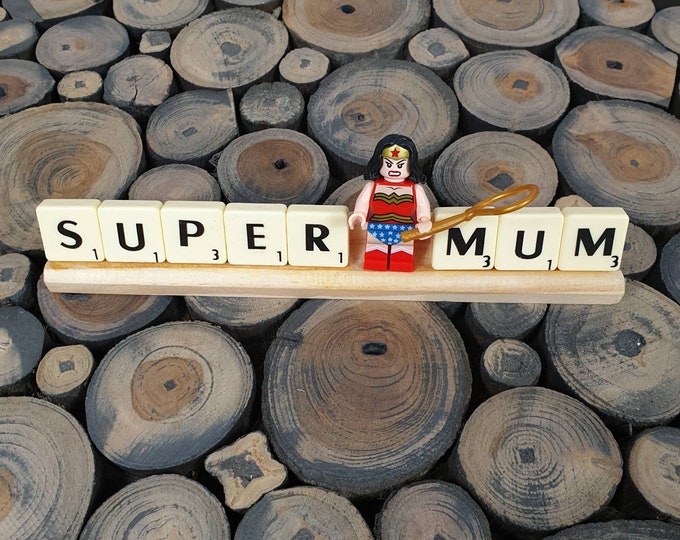 Supermum, Scrabble Tile Desk Decor, Scrabble Wonderwoman Plate, Scrabble Supermum Desk Plate, Desk Art, Superhero, Desk Tidy, Name Plate