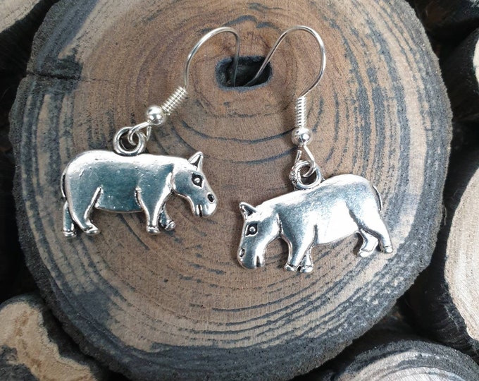 Hippo Earrings, Hippopotamus Earrings,  925 Sterling Silver earrings