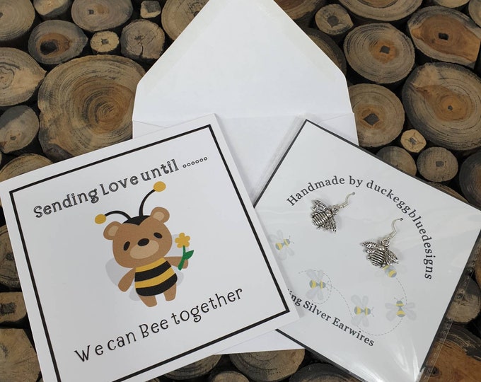 Postable Covid Bee Earrings with matching Card