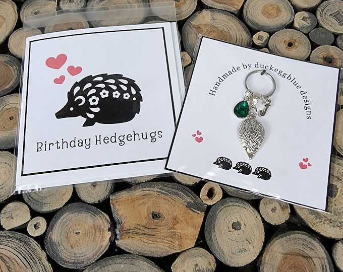 May Birthstone Hedgehog Keyring with Matching Card