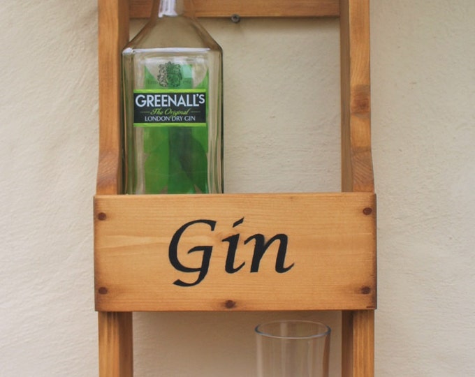 Handmade Rustic Gin Rack in a mid oak stain made from recycled or fsc timber