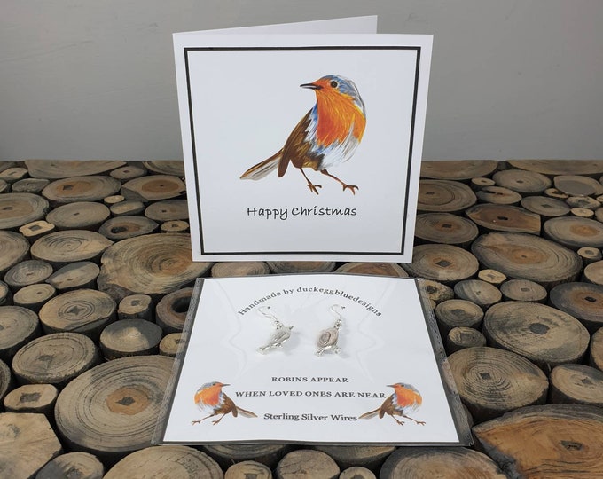 Robin Earrings with matching Christmas Card, postable gift, letterbox gift, Covid Gift