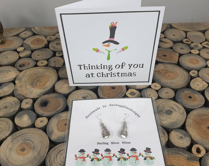 Snowman Earrings with matching Christmas Card, Secret Santa Gift, Stocking Filler, Postable present