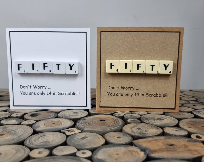 50th Birthday Card, Milestone Birthday,  Fifty Scrabble Card