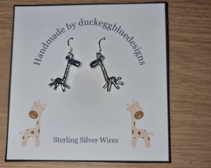 Large Giraffe Earrings on Sterling Silver Ear Wires