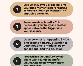 S.T.O.P. Technique Printable: Mindfulness Thought Stopping & Emotional Regulation (Digital Download)