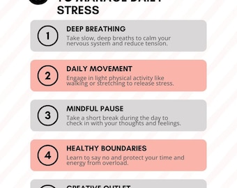 5 Simple Tips to Manage Daily Stress: Self-Care & Coping Skills Guide (Digital Download)