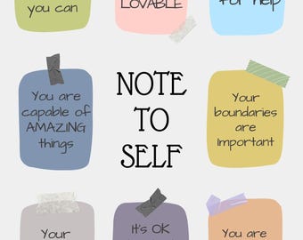 Self-Compassion Printable: Soft Pastel Messages (PDF) (Digital Download)