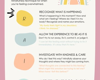 Mindfulness Printable: RAIN Technique for Coping Skills & Stress Management | Emotional Regulation Guide (Digital Download)
