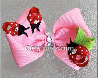 Ladybug Hair Bow, Ladybug Hair Clip, Easter Hair Bow, Pink Hair Bow, Ladybug Bow, Ribbon Sculpture