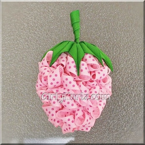 PINK Strawberry Hair Bow, Strawberry Hair Clip, Strawberry Shortcake Hair Bow, Strawberry Bow, Summer Hair Bow