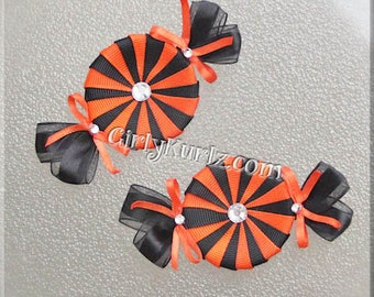 Peppermint Candy Hair Clip, Halloween Hair Clips, Halloween Hair Bow, Orange Black Hair Clips