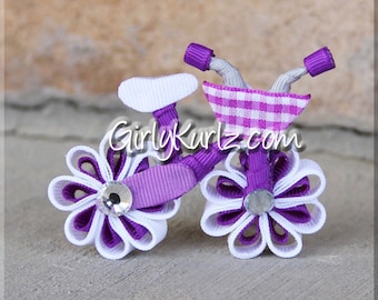 Purple Bicycle Hair Bow, Bicycle Hair Clip, Ribbon Sculpture, Bike Bow, Bike Clip, Hair Accessories