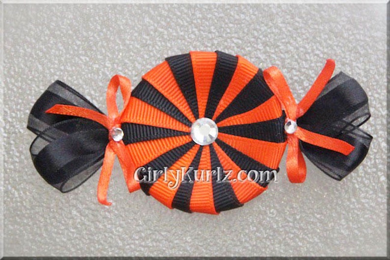 Peppermint Candy Hair Clip, Halloween Hair Clips, Halloween Hair Bow, Orange Black Hair Clips image 2