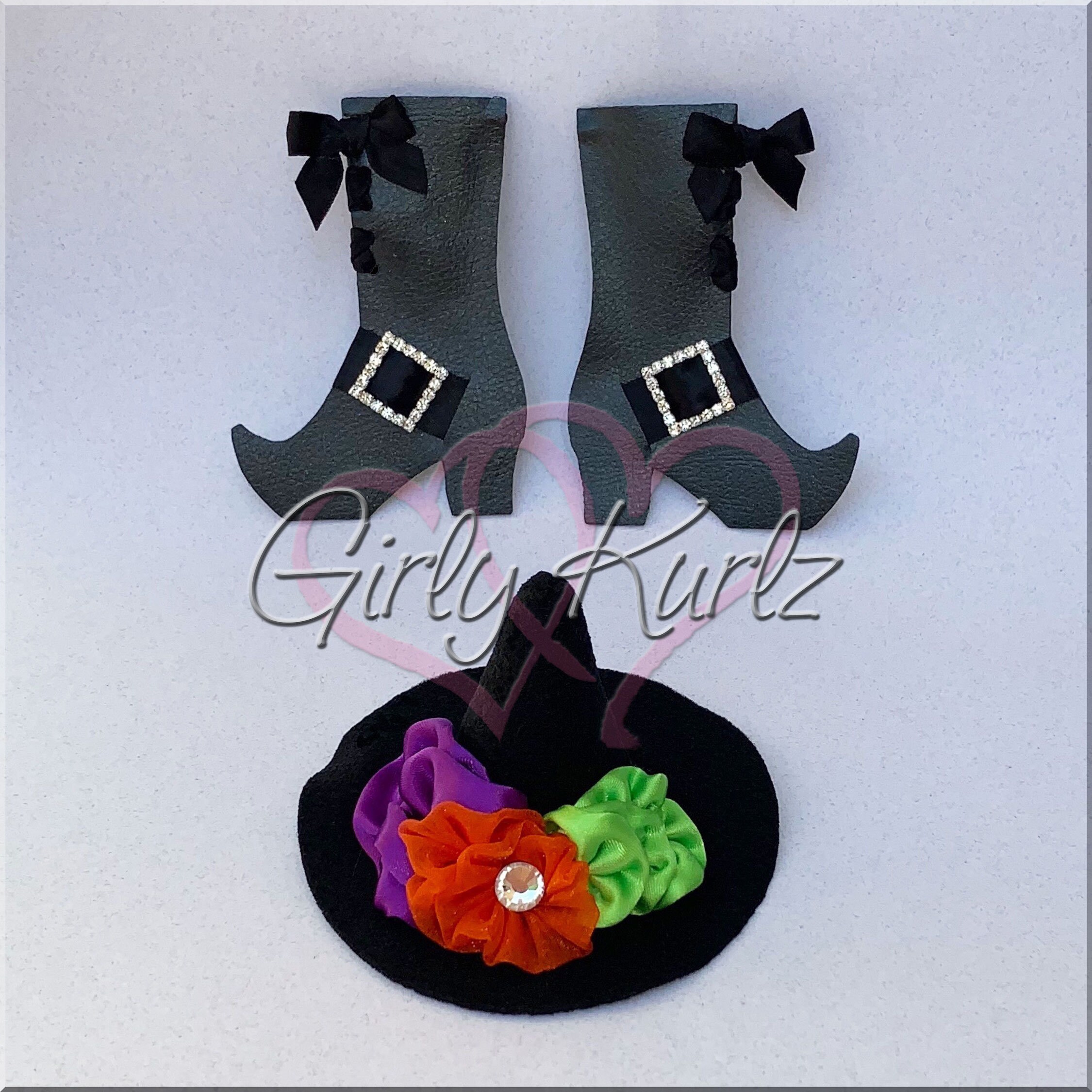 Hair Bow Clips Set 2Pcs Adjustable for Women Halloween Witches Party Witch Hat and Boots Hair Bow, Halloween Hair Bow, Witch Hair  main image 3