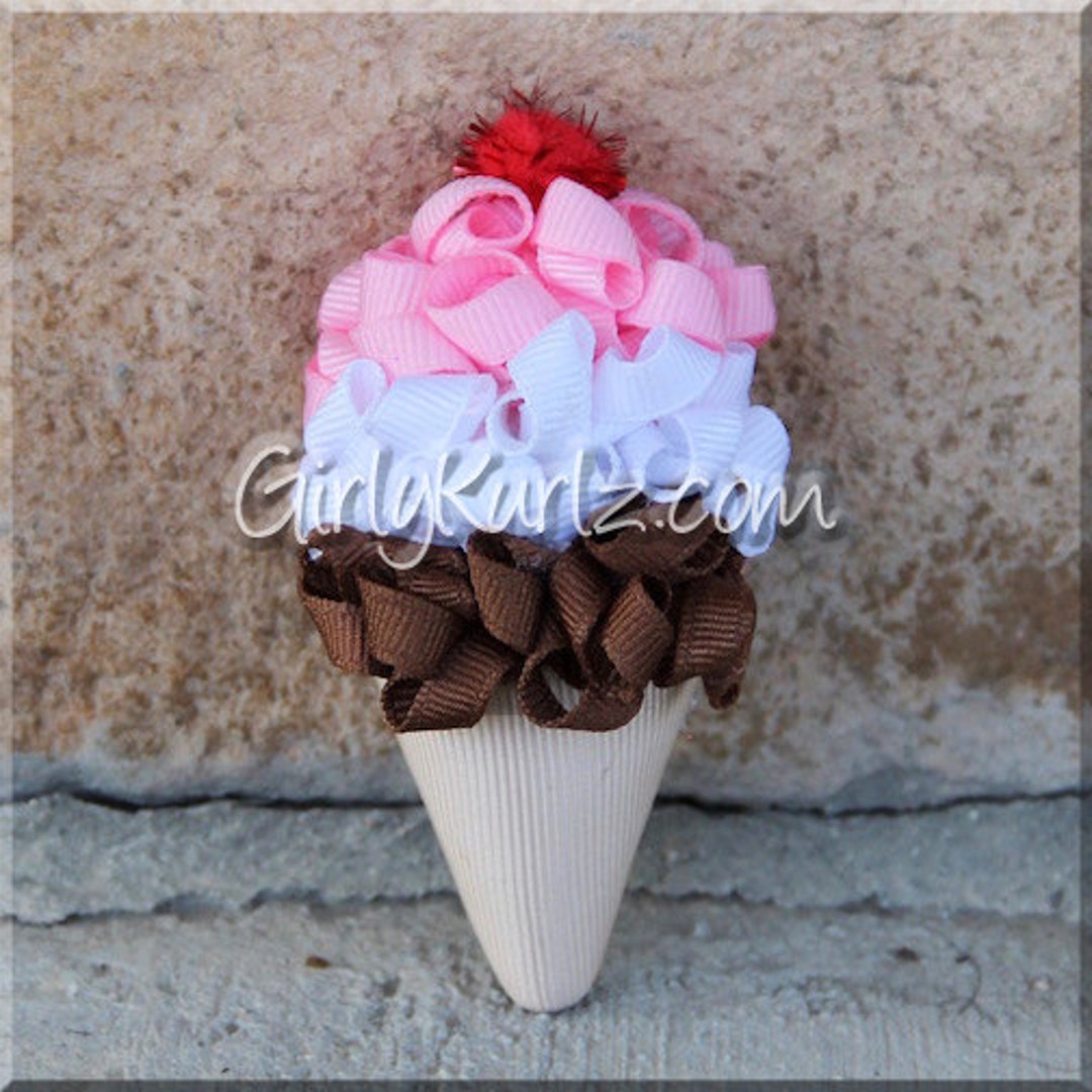 Ice Cream Hair Bow, Summer Hair Bow, Ice Cream Cone Bow, Ice Cream Hair