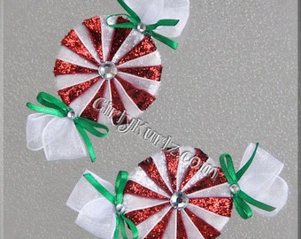 BRILLO rojo menta caramelo pelo Clip, arco del pelo de caramelo, pinza de pelo de caramelo, arco del pelo de Navidad, arco de pelo para niñas