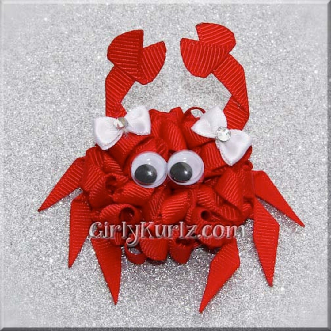 MINI Crab Hair Bow, Crab Hair Clip, Crab Ribbon Sculpture, Beach Hair