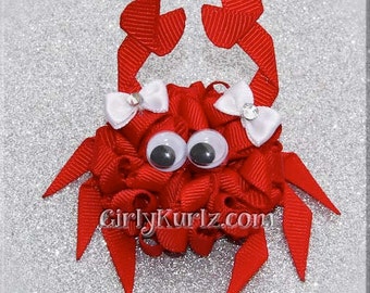 MINI Crab Hair Bow, Crab Hair Clip, Crab Ribbon Sculpture, Beach Hair Bow, Beach Hair Clip, Hair Bows for Girls