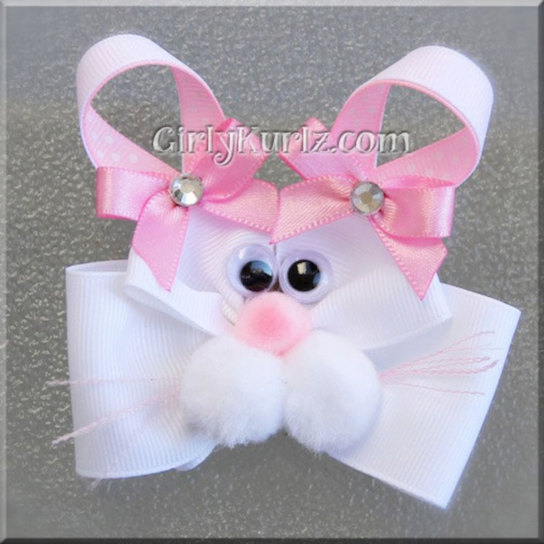Pink Bunny Hair Bow, Easter Hair Bow, Bunny Hair Clip, Rabbit Hair Bow ...
