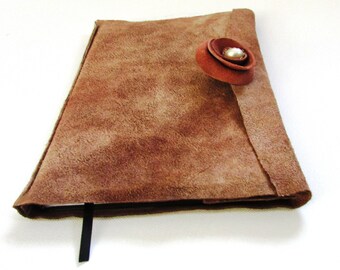 Book wrap. Suede rosette/pearl, special occasion book wrap-with personalised gift note, for her by BevSamantha