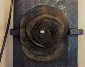 Personal organiser, genuine vintage leather / suede rosette,  detachable,  cover design - optional personalised gift message by BevSamantha